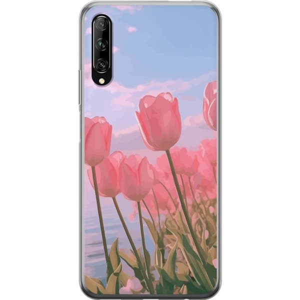 Telefontaske til Huawei P smart Pro 2019 med lyserøde tulipaner