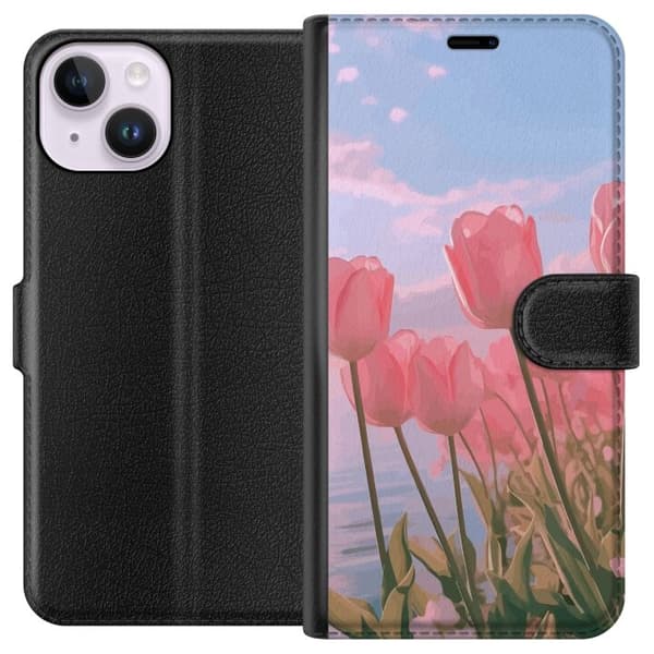 Apple iPhone 14 Pung Taske med Lyserøde Tulipaner