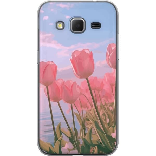 Taske til Samsung Galaxy Core Prime med lyserøde tulipaner