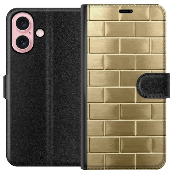 Plånboksfodral till Apple iPhone 16 med Gyllene Murstenar
