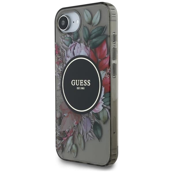 Guess Telefontaske til iPhone 16e MagSafe IML Blomster - Sort