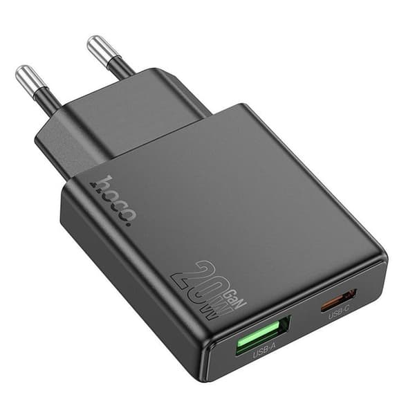 Hoco Hurtigoplader PD 20W USB-A USB-C QC3.0 3A N38 - Sort