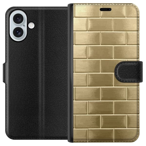Plånboksfodral till Apple iPhone 16 Plus med Gyllene Murstenar