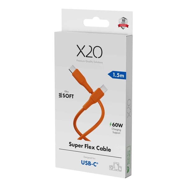 X2O SUPERFLEX 60W USB-C/C-kabel 1,5 m orange