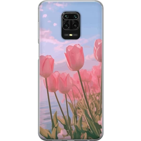 Telefontaske til Xiaomi Redmi Note 9S med lyserøde tulipaner