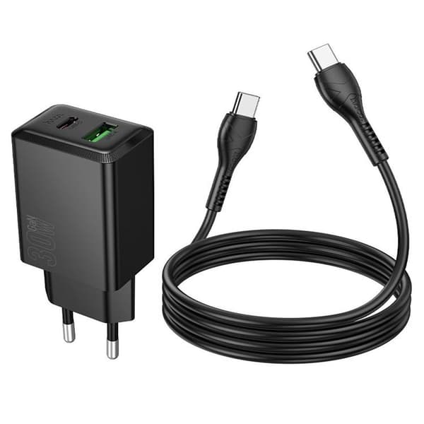 Hoco Hurtigoplader PD 30W USB-A USB-C QC3.0 AFC 3A med USB-C Kabel N71 - Sort