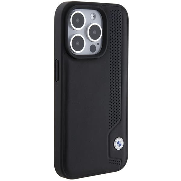 BMW telefontaske til iPhone 15 Pro Max MagSafe læder blå prikker - sort