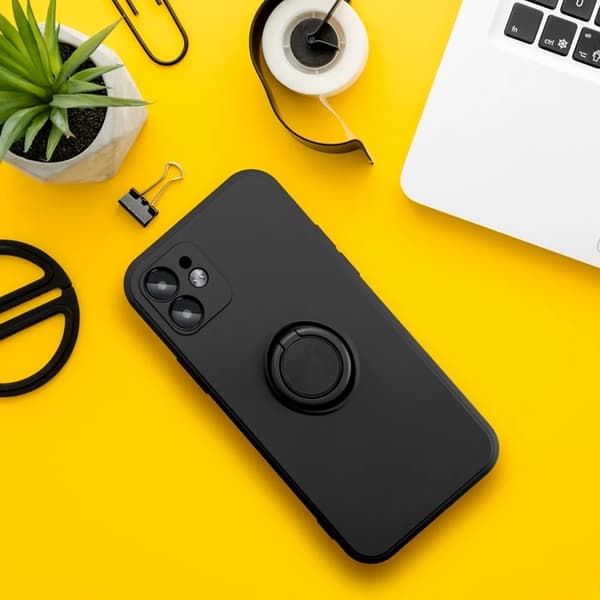 Telefontaske til Galaxy A56 5G silikone ring - sort