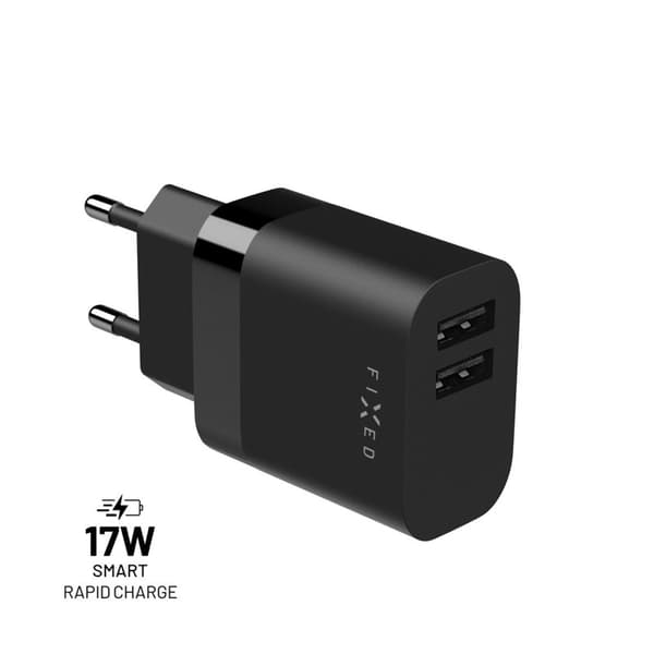 FIXED Kotilaturi 2xUSB-A 17W Musta