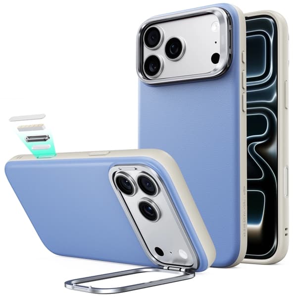 ESR Mobilskal För iPhone 18 Pro/17 Pro Magsafe Läder Kickstand - Ljusblå