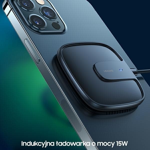 USAMS Induktionsoplader US-CD159 Magnetisk W1 15W iPhone 12 - Sort