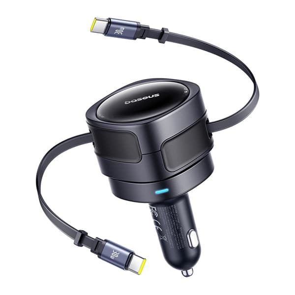 Baseus Biloplader USB-C Til USB-C Kabel Udtrækkelig 60W - Sort