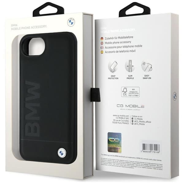 BMW telefontaske til iPhone 16e Hot Stamp Læder - Sort