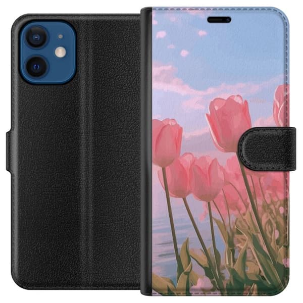 Pung Taske til Apple iPhone 12 mini med Lyserøde Tulipaner