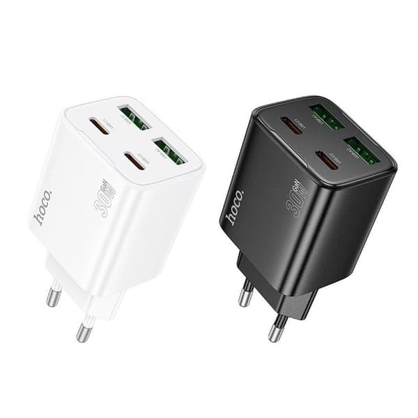 Hoco Hurtigoplader PD 30W 2xUSB-A 2xUSB-C QC3.0 3A N56 - Hvid