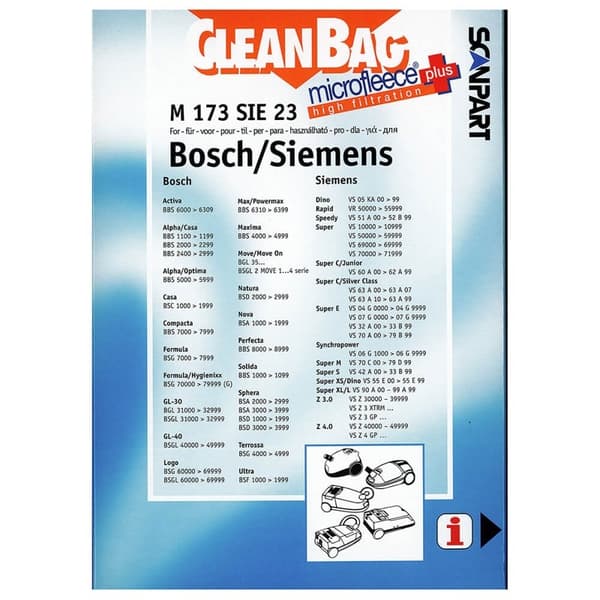 CLEANBAG Microfleece+ Dammsugarpåse Bosch/Siemens D/E/F/G/H 4+1