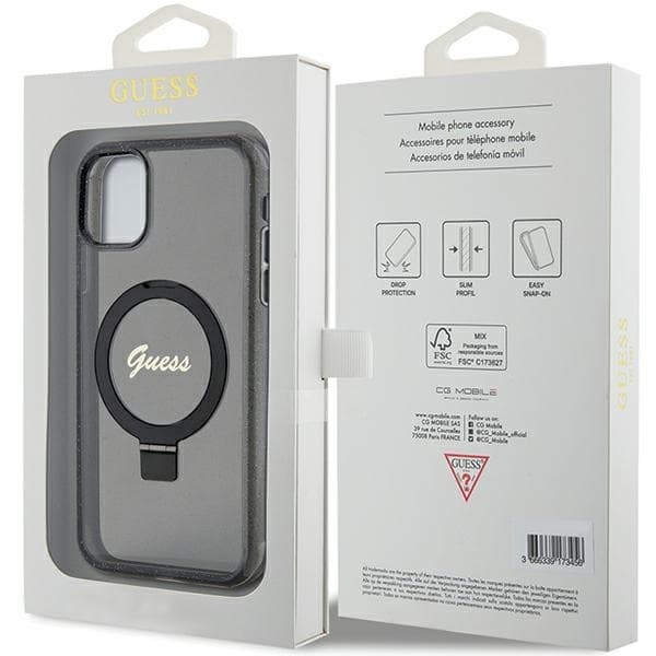 Guess telefontaske til iPhone 11/Xr MagSafe Ringstativ Script Glit MagSafe