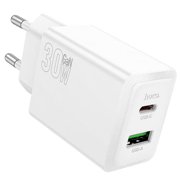 Hoco Hurtigoplader PD 30W USB-A USB-C QC3.0 AFC 3A N71 - Hvid