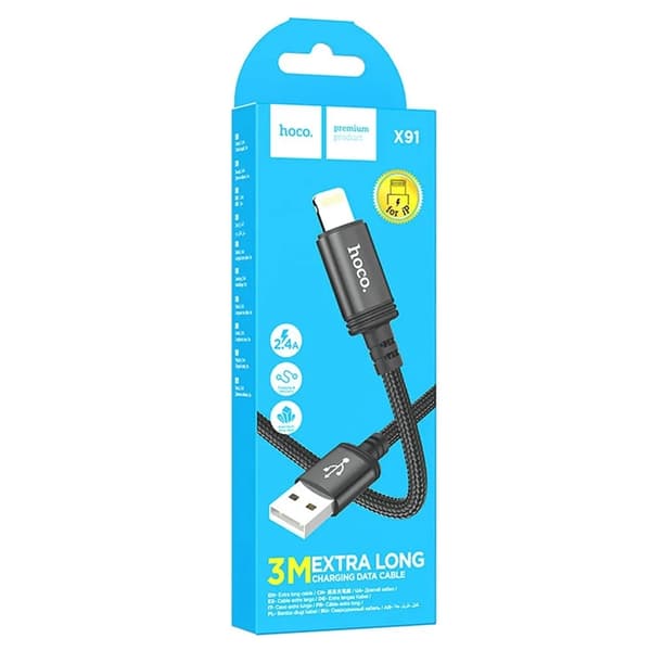 HOCO USB-A til Lightning-kabel 2.4A X91 3 m sort