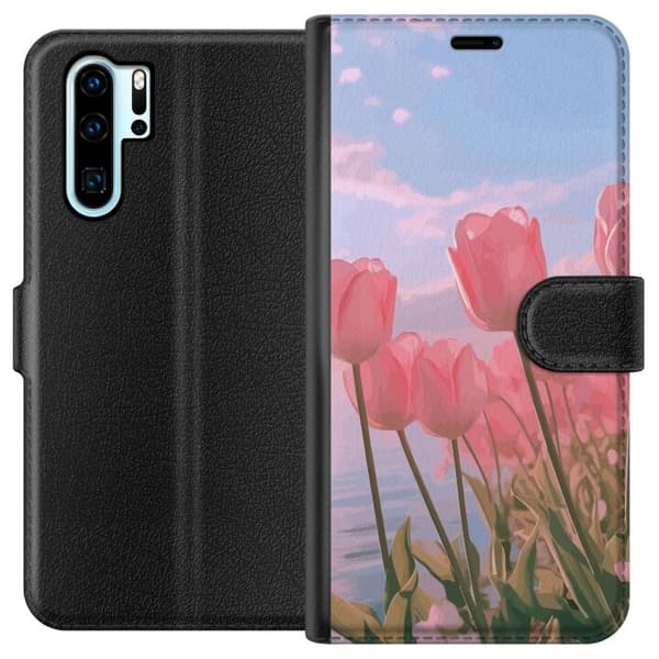 Pung Taske til Huawei P30 Pro med Lyserøde Tulipaner