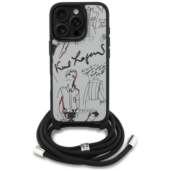 Karl Lagerfeld Mobilskal till iPhone 16 Pro Crossbody Grained Pattern - Grå