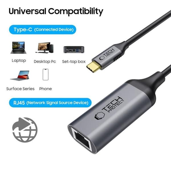 Tech-Protect-sovitin Type-C–Ethernet RJ45 1000MBPS Ultraboost - Musta