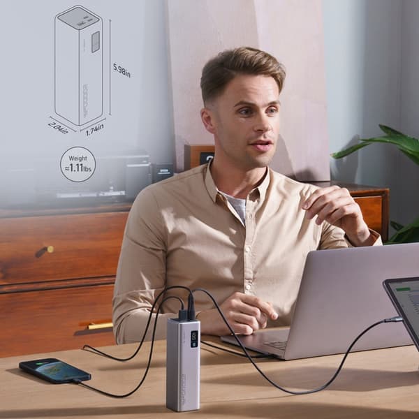 Cuktech Powerbank 20000 mAh 100W 2xUSB-C 1xUSB-A - Grå