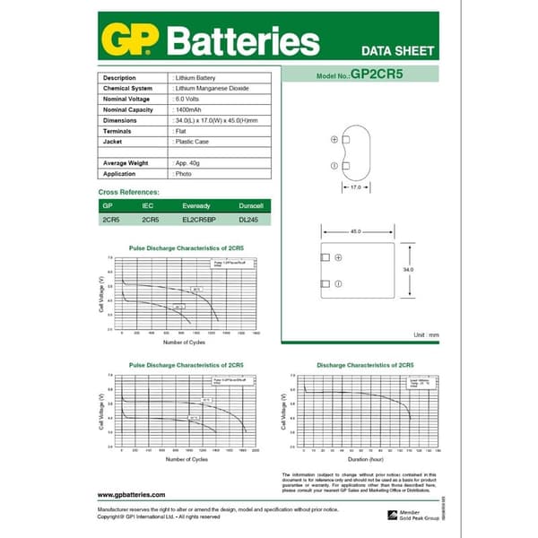GP Batteri Litium 2CR5/DL245 1-Pack