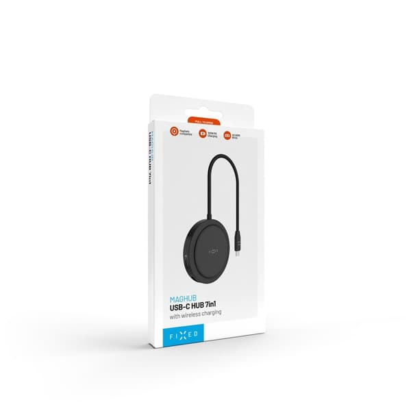 FIXED MagHub 7 in 1 USB-C HUB 4K & langaton lataus Musta