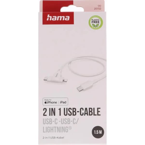 Hama USB-C til USB-C eller Lightning 1.5m kabel - hvid