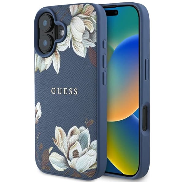 Guess Mobilskal till iPhone 16 Magsafe Flower Pattern - Blå