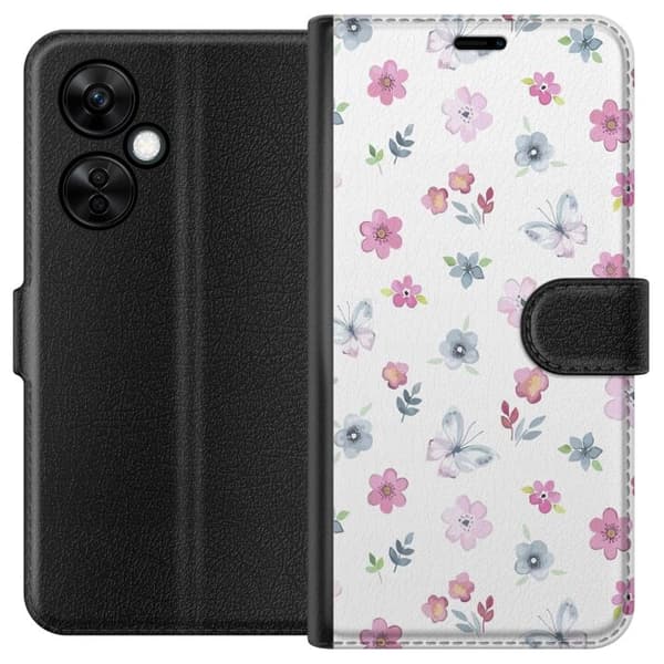 OnePlus Nord CE3 tegnebog med blomster og sommerfugle