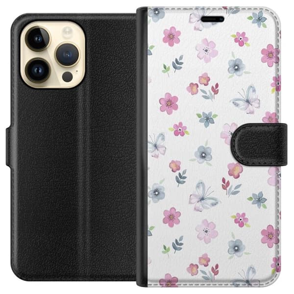 Pung Taske til Apple iPhone 15 Pro Max med blomster og sommerfugle