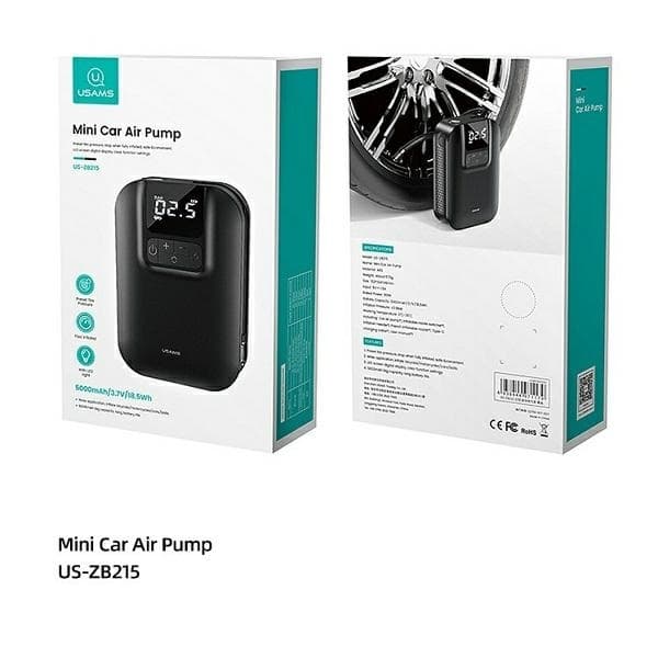 USAMS US-ZB215 Mini Bilpumpe 5000mAh - Sort