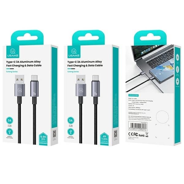 USAMS Kabel USB — USB-C 3A 1.2m (US-SJ663) - Stålgrå
