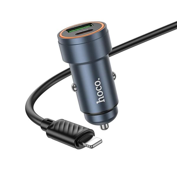 Hoco Biloplader 30W USB-C USB-A med Lightning-kabel Z57A - Sort