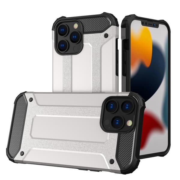 Hybrid Armor Tough Rugged Taske til iPhone 13 Pro - Sølv