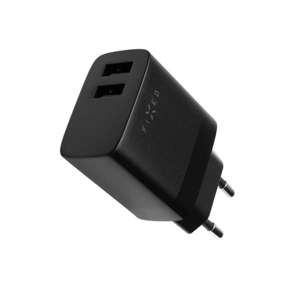 FIXED Hjemmeoplader 2x USB-A 17W/USB-C kabel 1m Sort