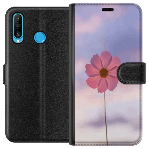 Pung Taske til Huawei P30 lite med Lyserød Blomst