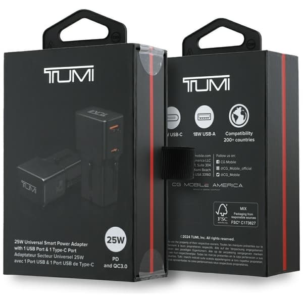 TUMI Reseladdare Adapter 25W USB-C/USB-A – Svart