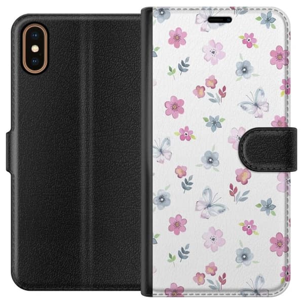 Apple iPhone XS tegnebog med blomster og sommerfugle