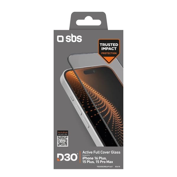 SBS iPhone 16 Plus/15 Plus Karkaistu lasinen näytönsuoja D30 - Musta