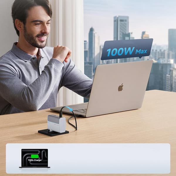 Cuktech Snabbladdare 100W GaN 2xUSB-C 1xUSB-A med Kabel AD1003EU - Vit