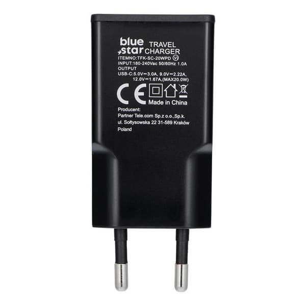 Blue Star Hurtigoplader PD 20W USB-C GaN QC4.0 3A - Sort