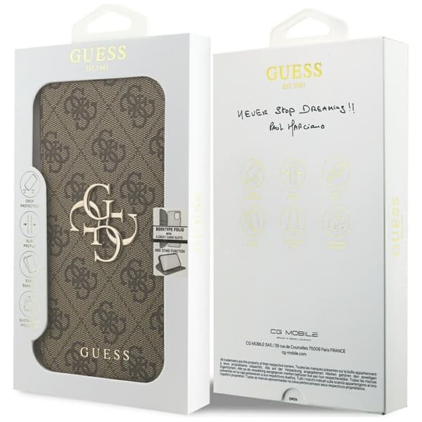 Guess iPhone 17 Pro Plånboksfodral Metal Logo - Brun