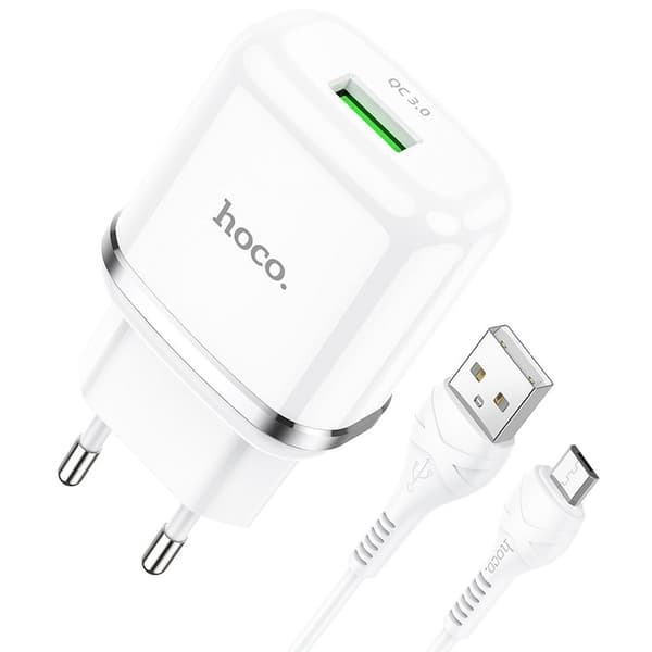 HOCO laddare USB-A 3A Snabbladdning micro-USB kabel 1m vit