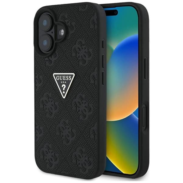 Guess telefontaske til iPhone 16 Hot Stamp 4G Triangle Logo - Sort