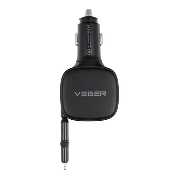 VEGER Biloplader 84W USB-C med Lightning/USB-C Kabel CC89 - Sort