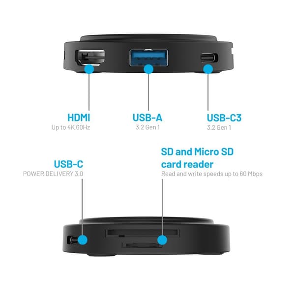 FIXED MagHub 7 i 1 USB-C HUB 4K & trådløs opladning Sort