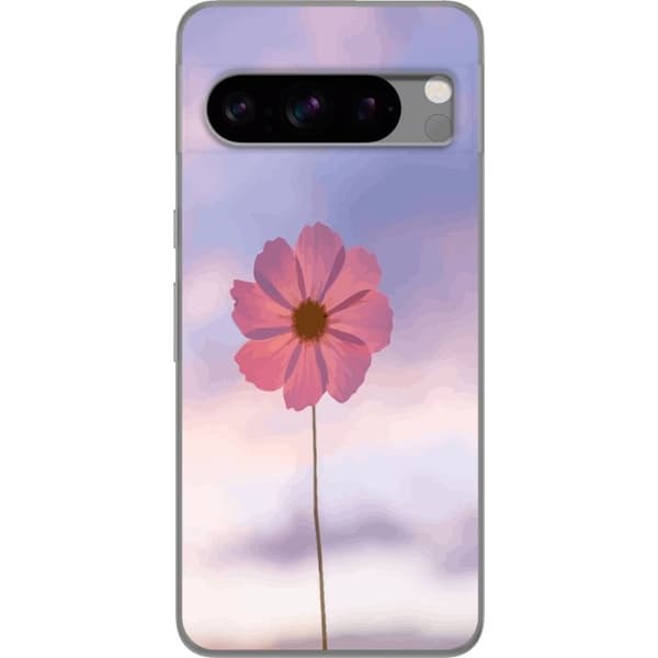 Telefontaske til Google Pixel 8 Pro med lyserød blomst